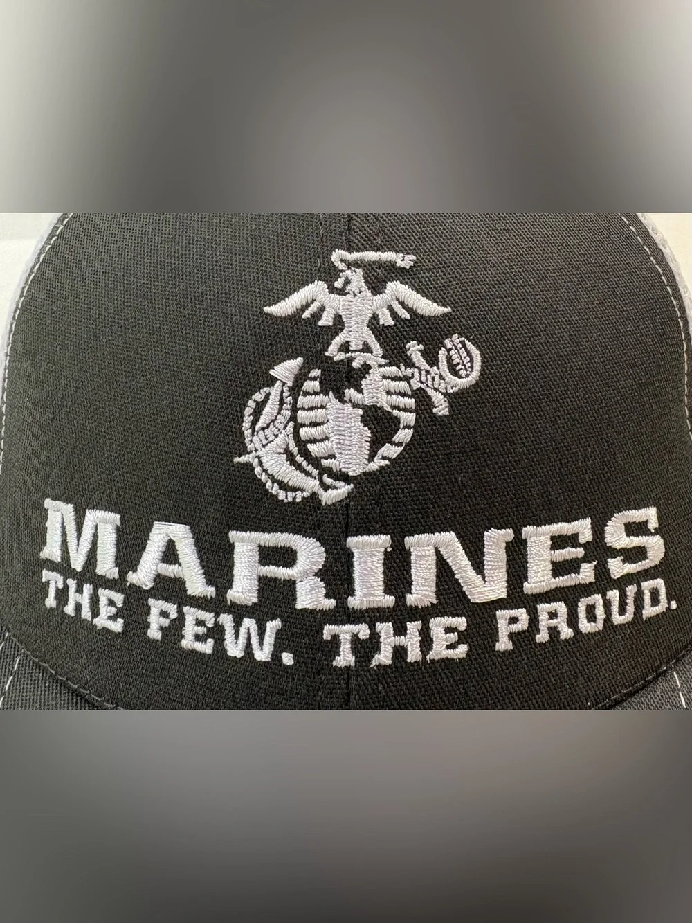 US Marines The Few The Proud Trucker Hat Mesh Snapback Black White USA